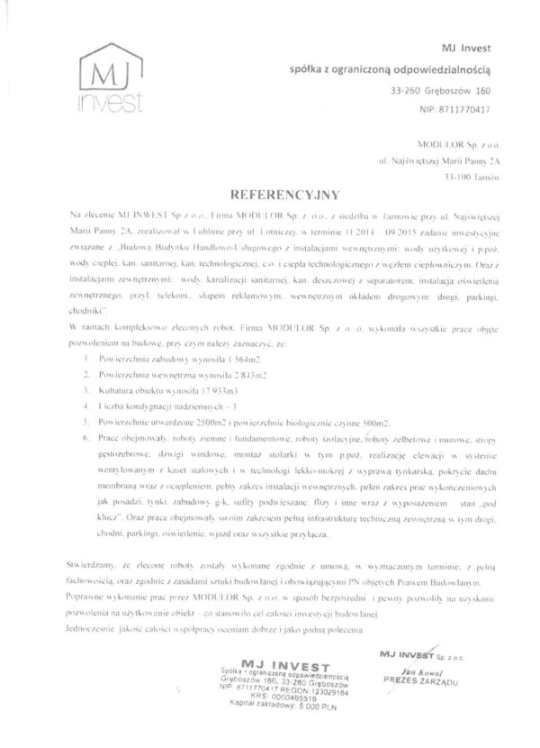 Referencje: 2014 MJ Inwest Lublin