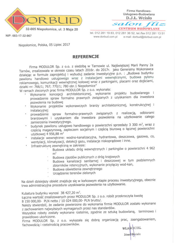 Referencje: 2017 Dorbud Niepołomice