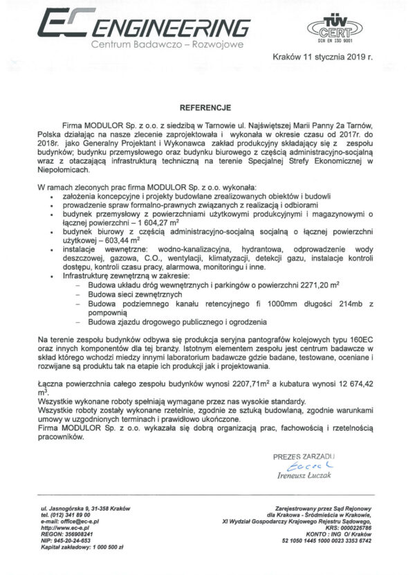 Referencje: 2019 EC Enginnering Podłęże