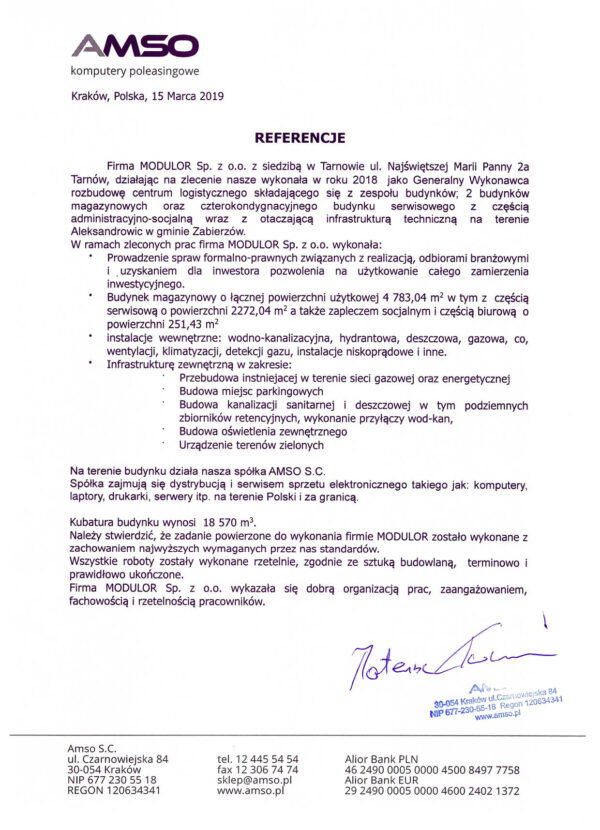 Referencje: 2019 AMSO Aleksandrowice