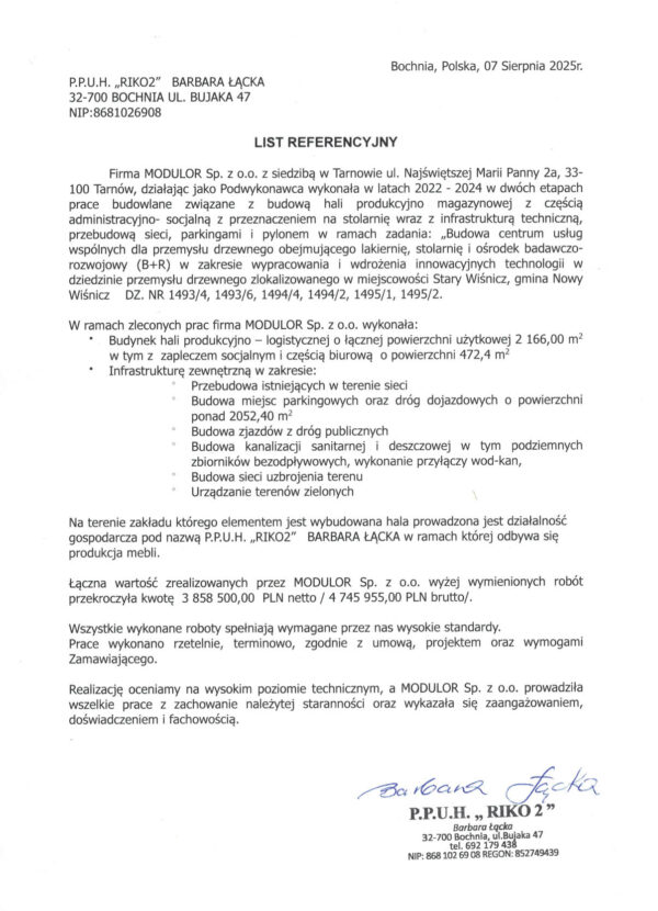 Referencje: 2025 STARY WIŚNICZ MODULOR Z KWOTĄ